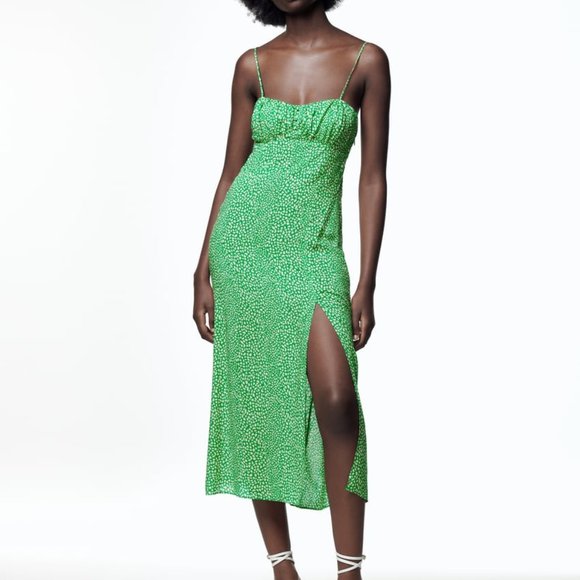 slim fit dress slacks Vestido Verde Animal Print Zara – Market People